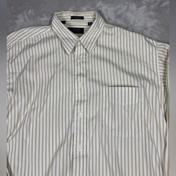 Chaps Ralph Lauren Yellow White Striped Button Down Cotton Dress Shirt 16.5 - Picture 2 of 15